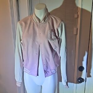 Ci Sono Cream and Pink Varsity Jacket